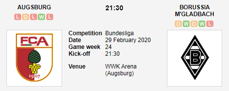 Prediksi Skor Augsburg vs Borussia M'gladbach 29 Februari 2020