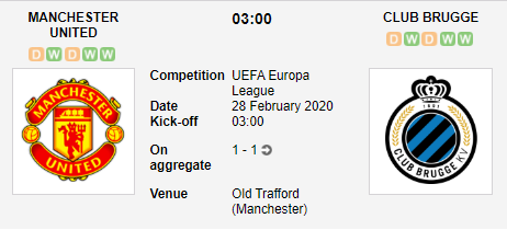 Prediksi Skor Manchester United vs Club Brugge 28 Februari 2020