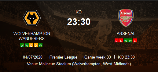 Prediksi SKor Wolverhampton Wanderers vs Arsenal 4 Juli 2020