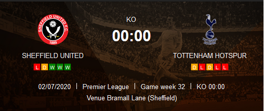 Prediksi Skor Sheffield United vs Tottenham Hotspur 3 Juli 2020