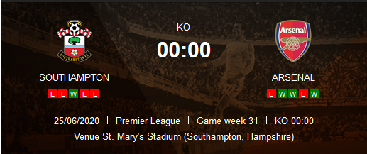 Prediksi Skor Southampton vs Arsenal 26 Juni 2020