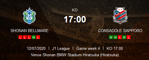 Prediksi Skor Shonan Bellmare vs Consadole Sapporo 12 Juli 2020